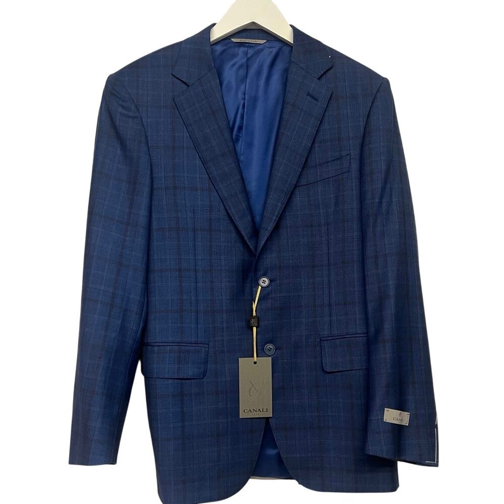 NEW 2 PC SUIT $1995 Canali Sz 38 EU 48 blue check plaid print sport coat blazer - Picture 3 of 13